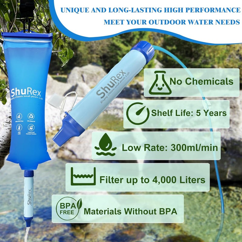 ShuRex Gravity Fed Water Filtration System with Adjustable Tree Strap, Gravity Bag with Filter Straw, Water Purifier Survival for Travel, Backpacking, and Emergency Preparedness (3L) - Image 3